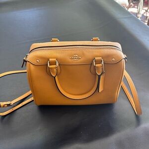 Coach Tan Satchel with Gold Hardware and Detachable Strap